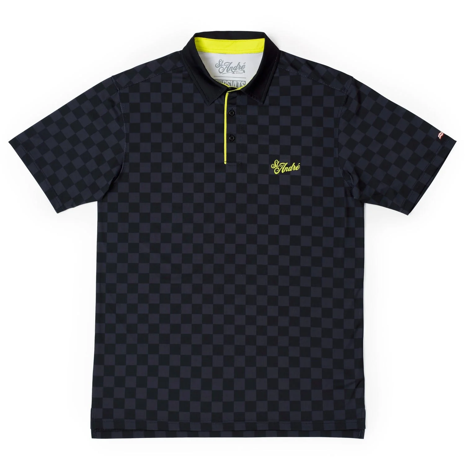 Louis Vuitton Black And Gray Check Pattern With Yellow Logo Polo